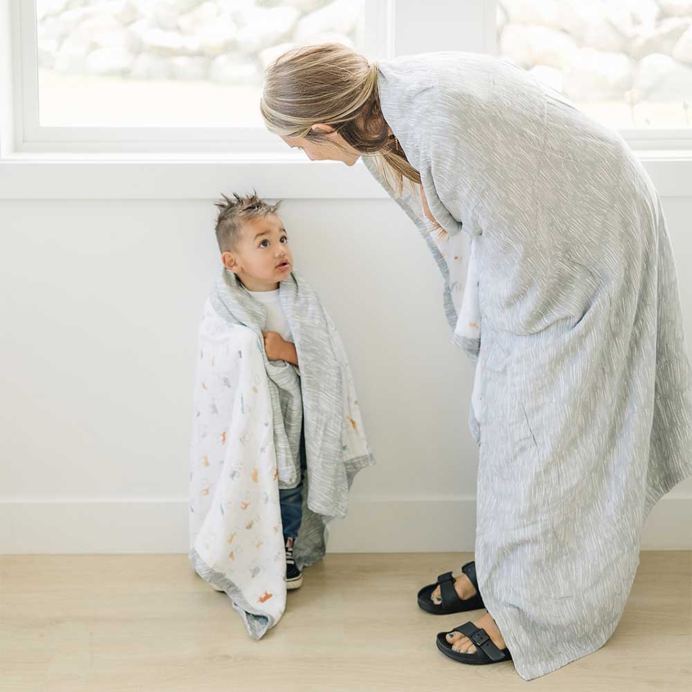 Animal Alphabet + Grey Crayon Oh So Soft Muslin Super Snuggle Blanket Super Snuggle Blanket Bebe au Lait   