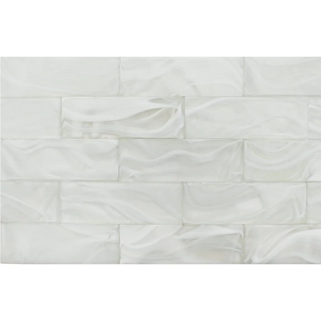 Cirrus White on White 3"x9" Glass Subway Tile Clouds Series - Aquatica Collection