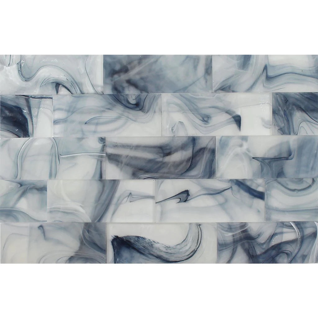 Stratus White on Blue 3"x9" Glass Subway Tile Clouds Series - Aquatica Collection