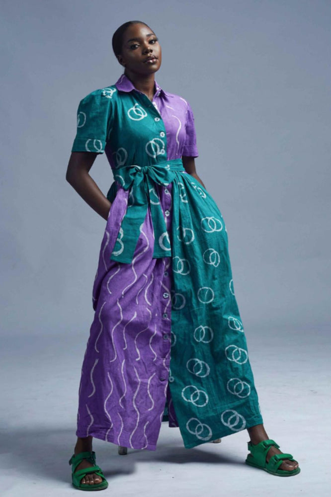 Asake Dress - Green and Purple