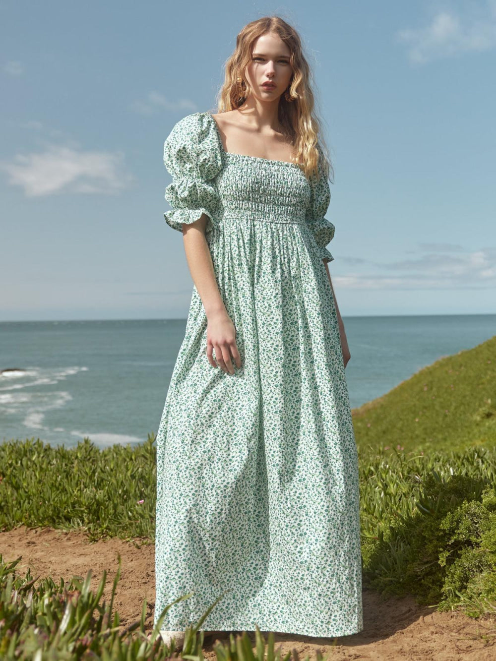 Audra Dress - Ivory/Grassy Knoll Ditsy Floral - FINAL SALE