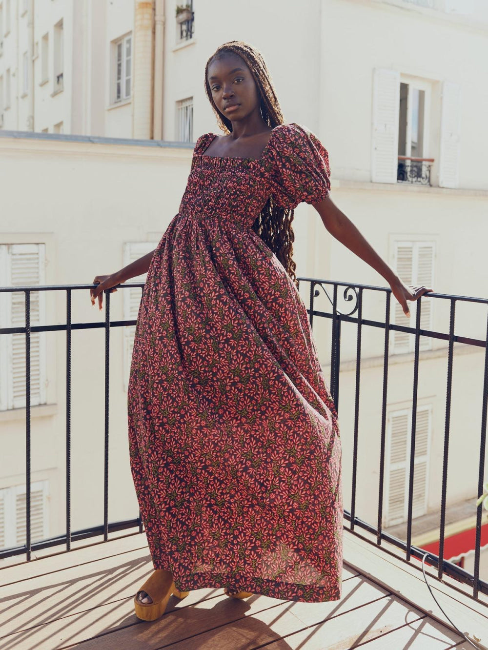 Aurora Puff Sleeve Maxi Dress - Faded Onyx/Light Ruby Floral - FINAL SALE