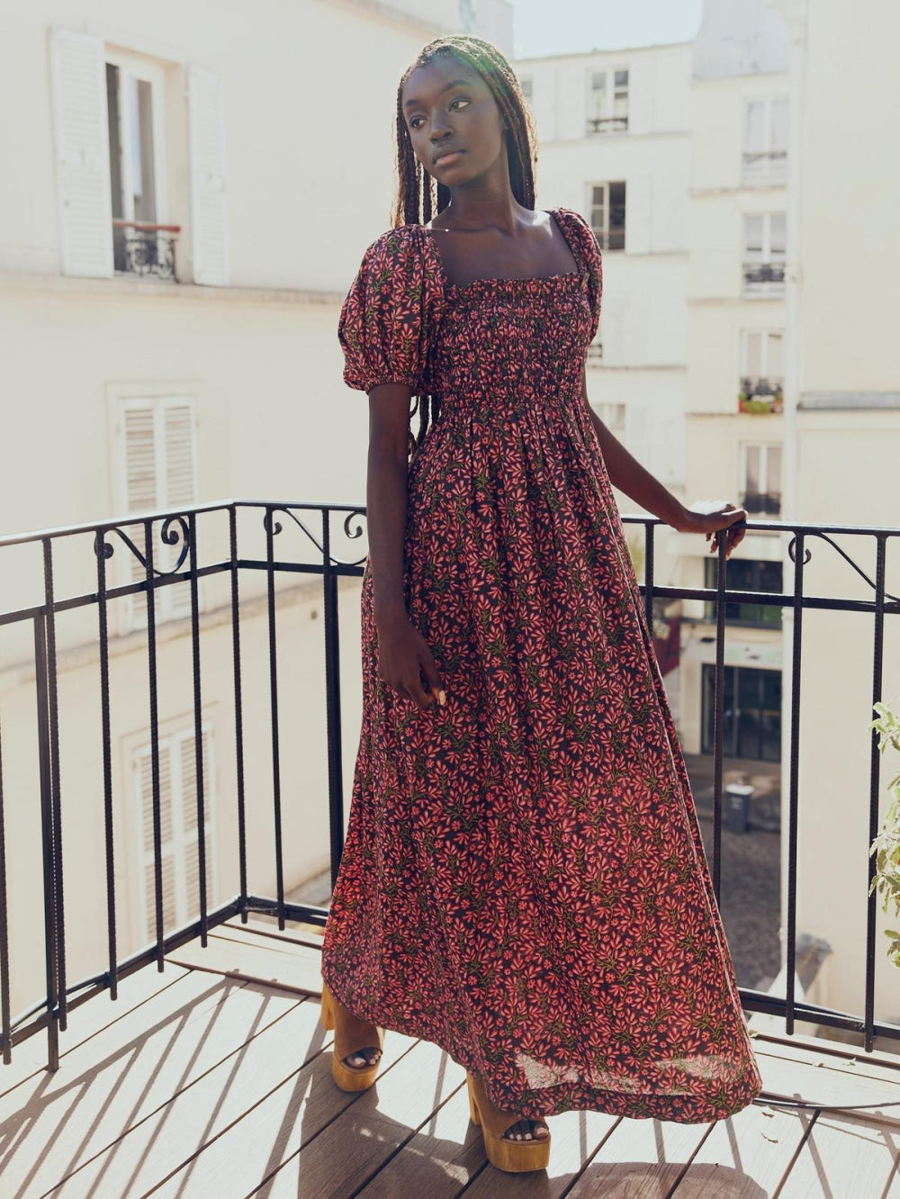 Aurora Puff Sleeve Maxi Dress - Faded Onyx/Light Ruby Floral - FINAL SALE