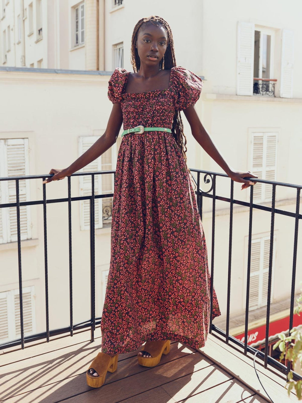 Aurora Puff Sleeve Maxi Dress - Faded Onyx/Light Ruby Floral - FINAL SALE