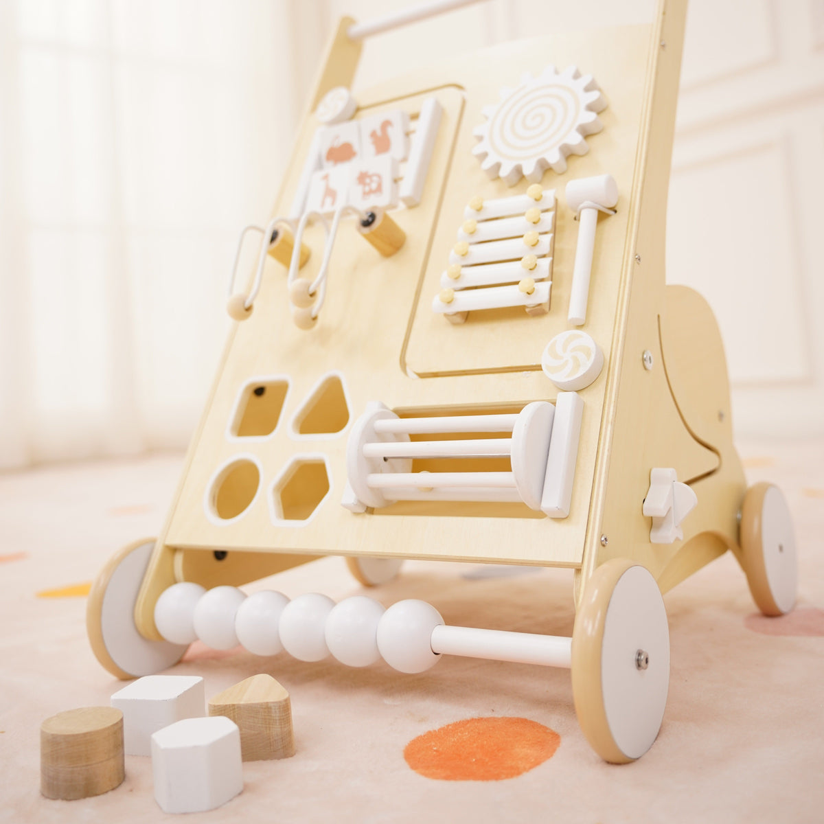 Wooden Baby Push Walker with Activity Panel | Montessori Walker for First Steps