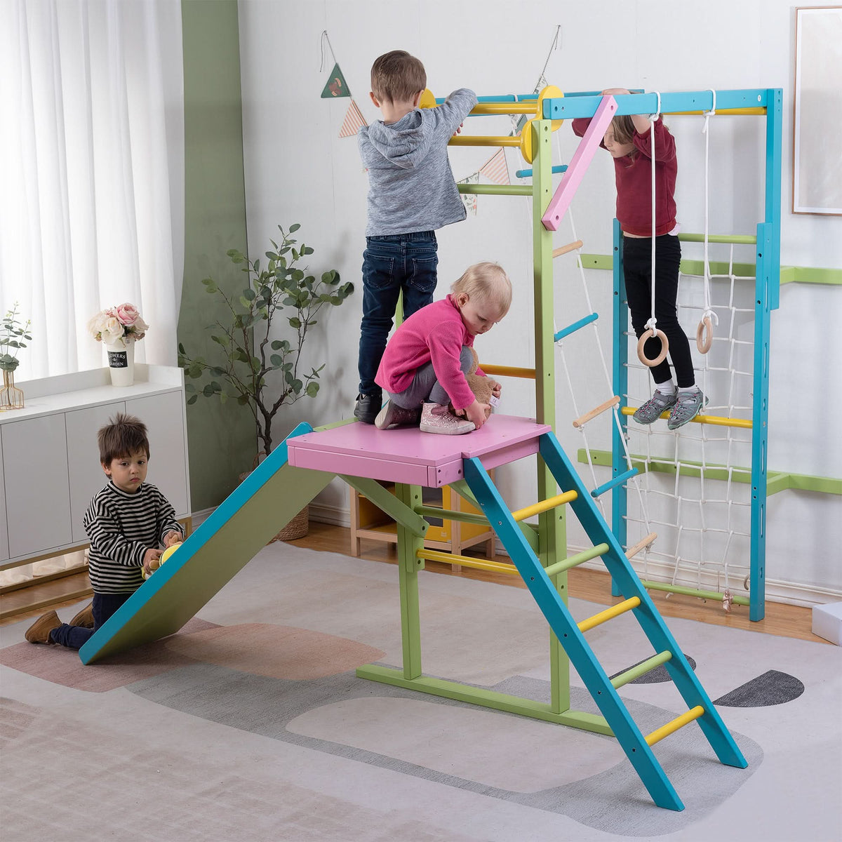 Grove Rainbow | Foldable Wall Mounted Indoor Jungle Gym, 8-in-1