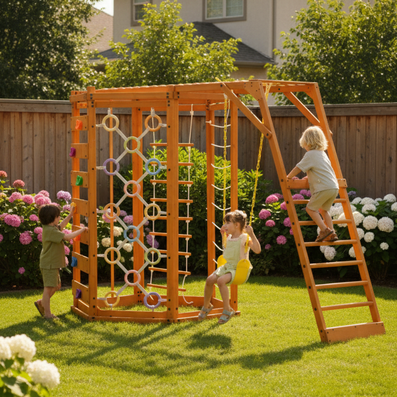 Hawthorn XL Natural | Octagon Outdoor Jungle Gym with Slide and Swing