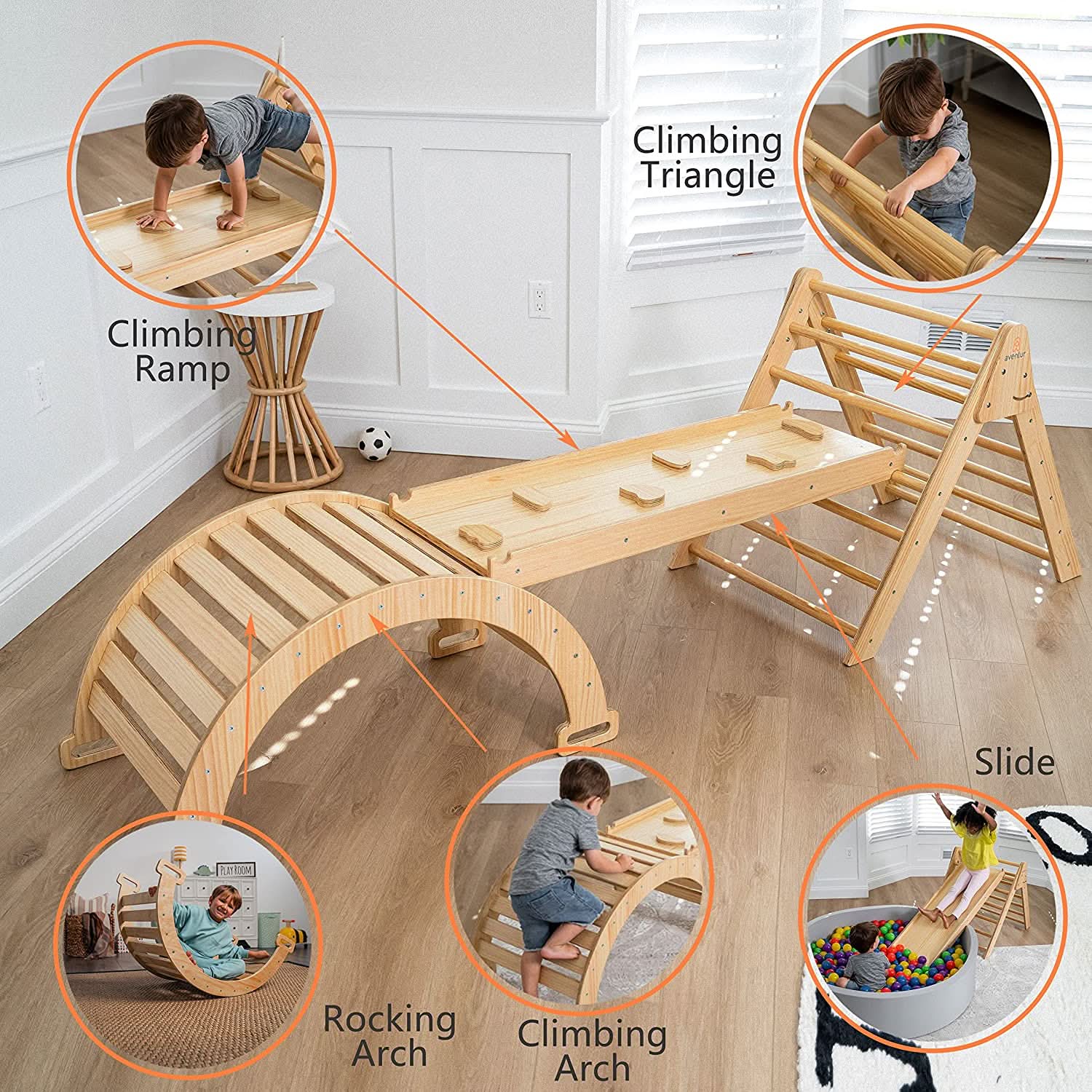 Hazel | Pikler Triangle, Slide & Rocker Set