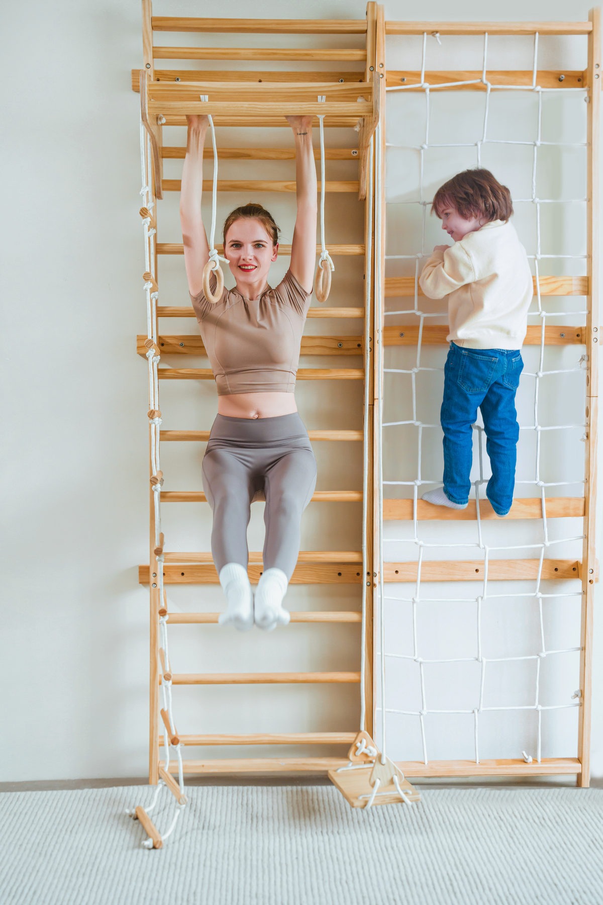 Neem 79" | Swedish Ladder & Rope Wall, Indoor Wooden Climber for Kids
