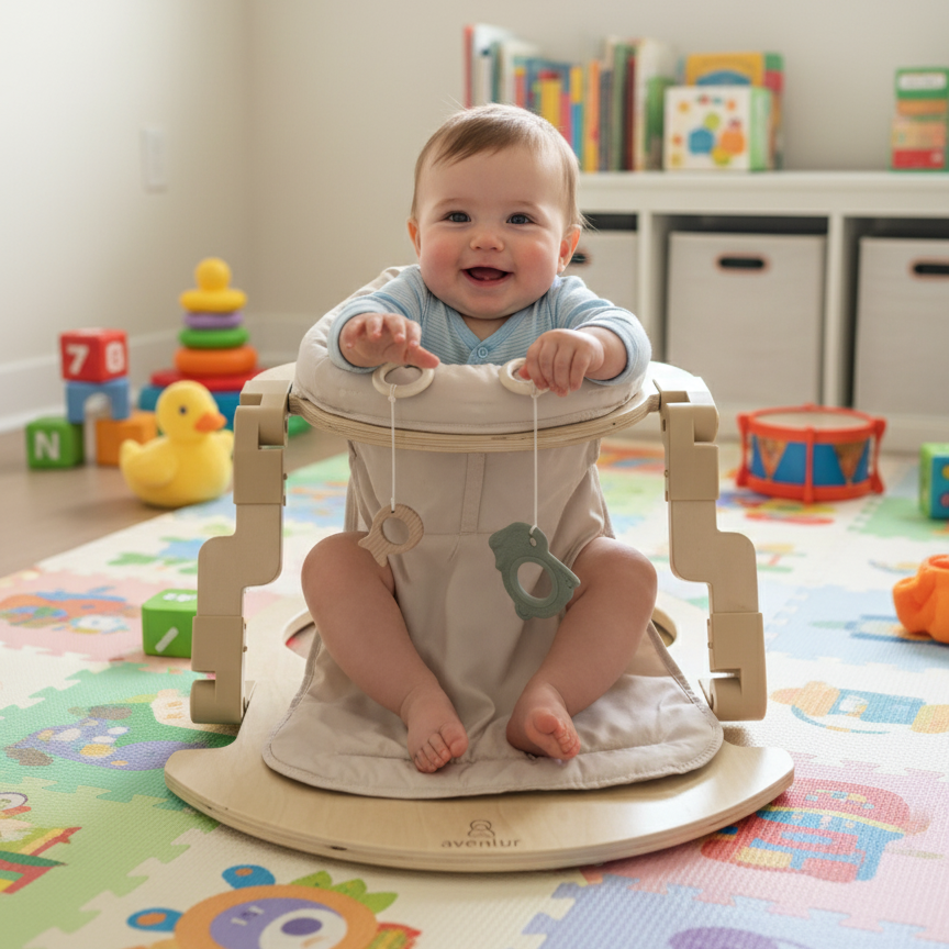 Oakling Foldable Wooden Baby Activity Seat | Plush Sit-Up Play Seat for 10 to 18 Months