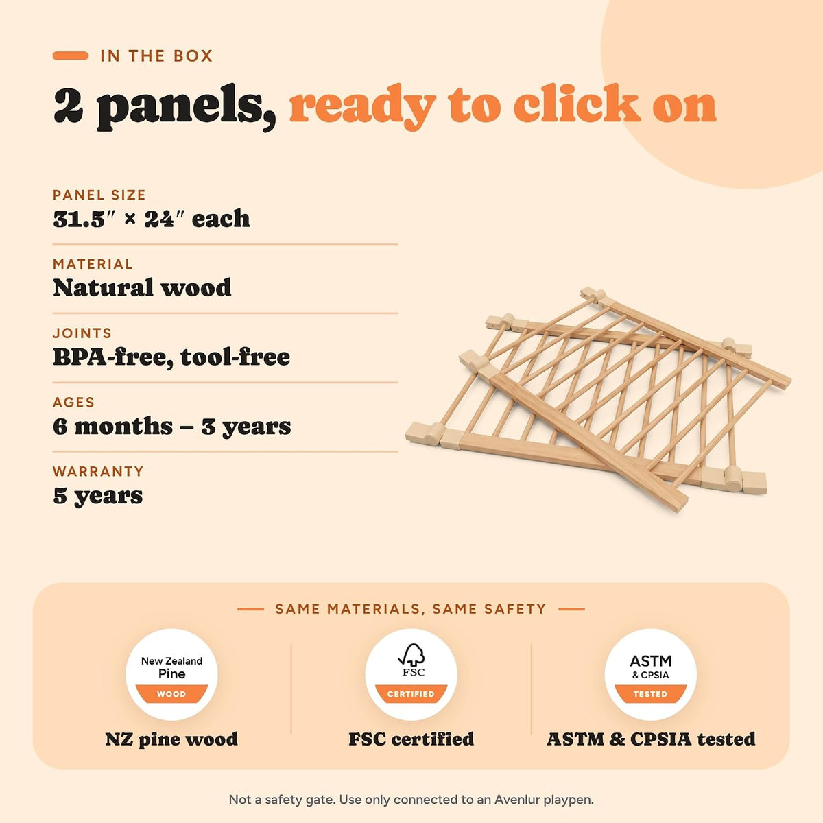 Playpen Extension Panels 2-Pack | Wooden Add-On Bar Panels for Avenlur Baby Playpens