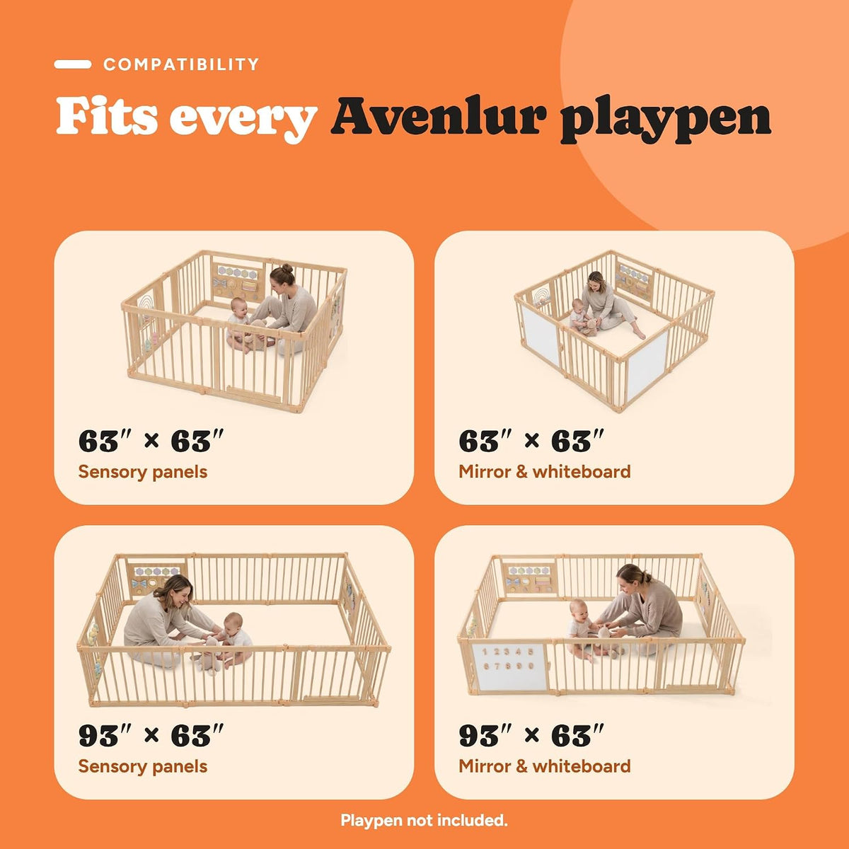 Playpen Extension Panels 2-Pack | Wooden Add-On Bar Panels for Avenlur Baby Playpens