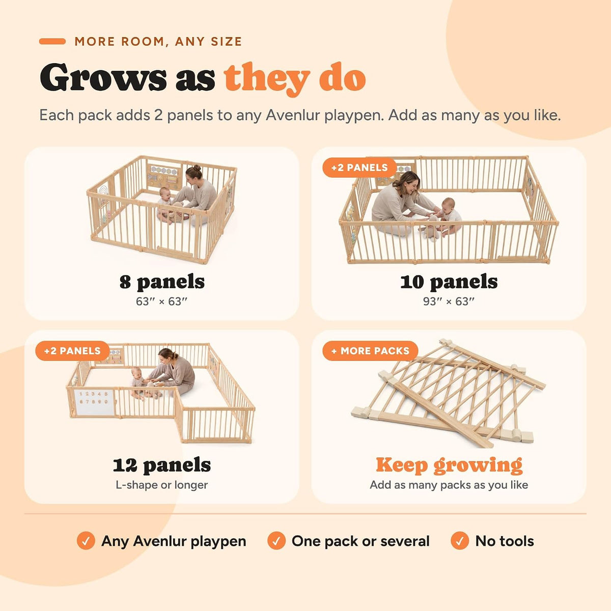 Playpen Extension Panels 2-Pack | Wooden Add-On Bar Panels for Avenlur Baby Playpens
