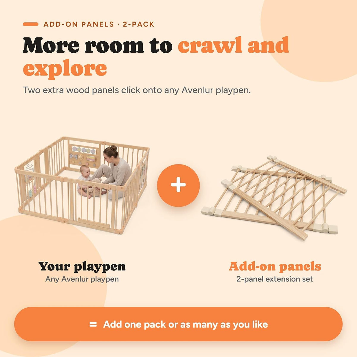 Playpen Extension Panels 2-Pack | Wooden Add-On Bar Panels for Avenlur Baby Playpens