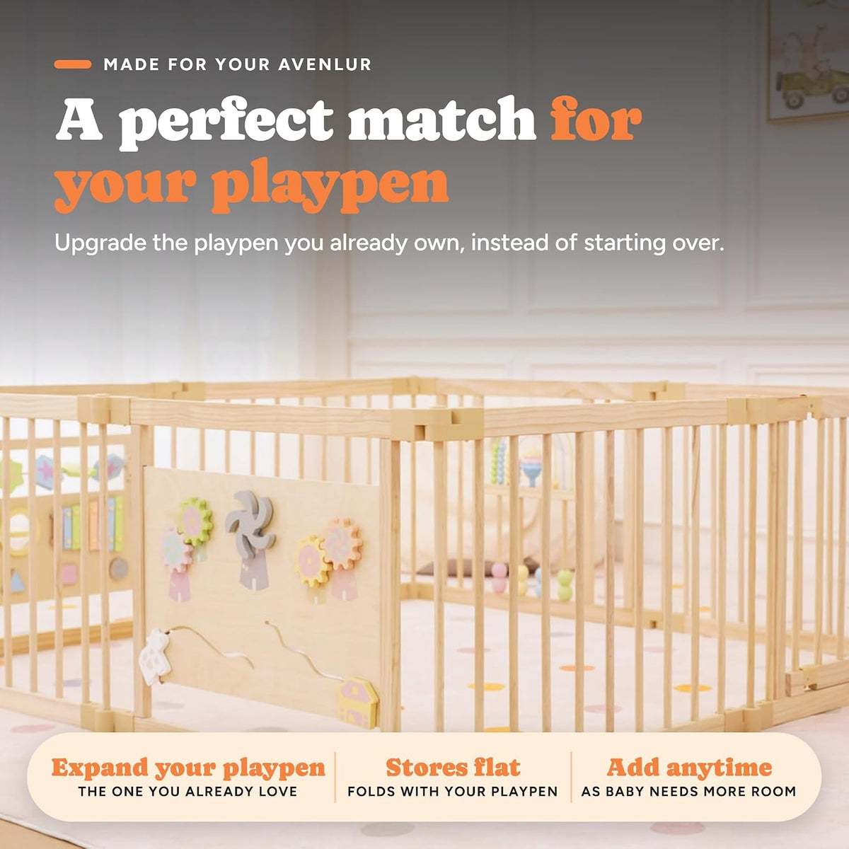 Playpen Extension Panels 2-Pack | Wooden Add-On Bar Panels for Avenlur Baby Playpens