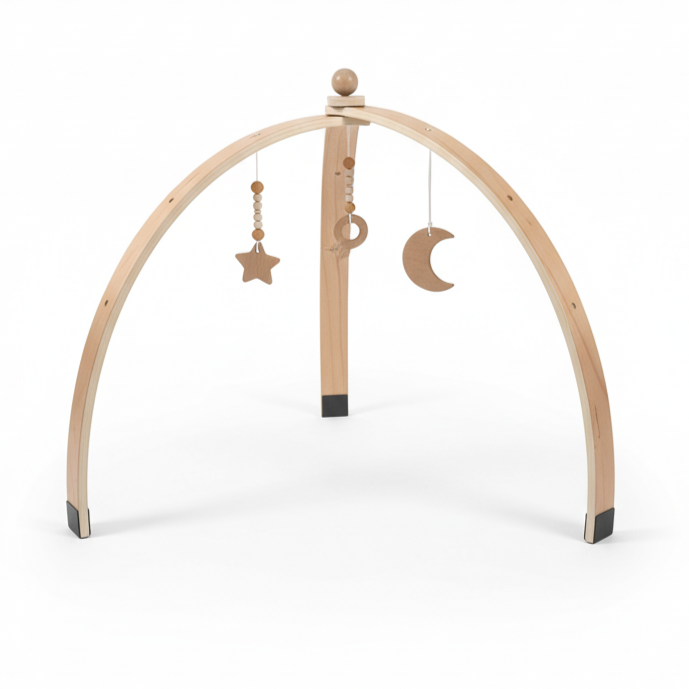 Sapling Wooden Baby Play Gym | Montessori Arch Gym with 3 Hanging Toys & Play Mat, Newborn to 6 Months