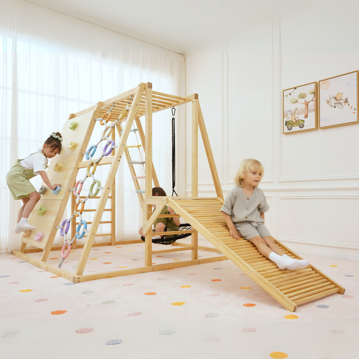 Sweetgum XL | 8-in-1 Indoor Playset for Toddlers with Slide and Swing