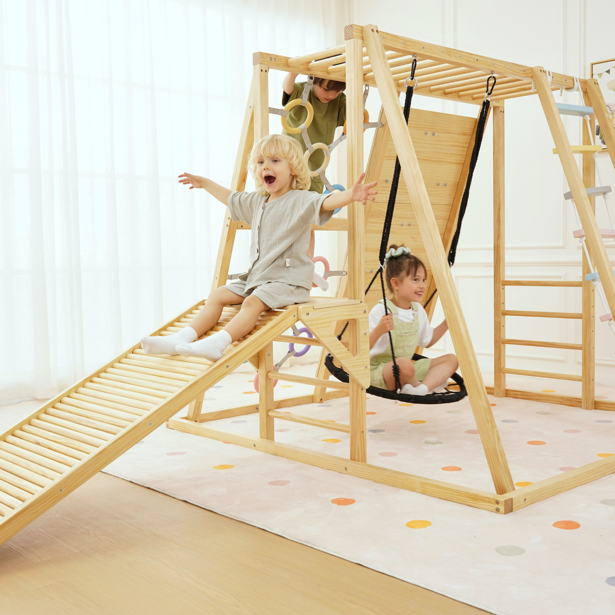 Sweetgum XL | 8-in-1 Indoor Playset for Toddlers with Slide and Swing