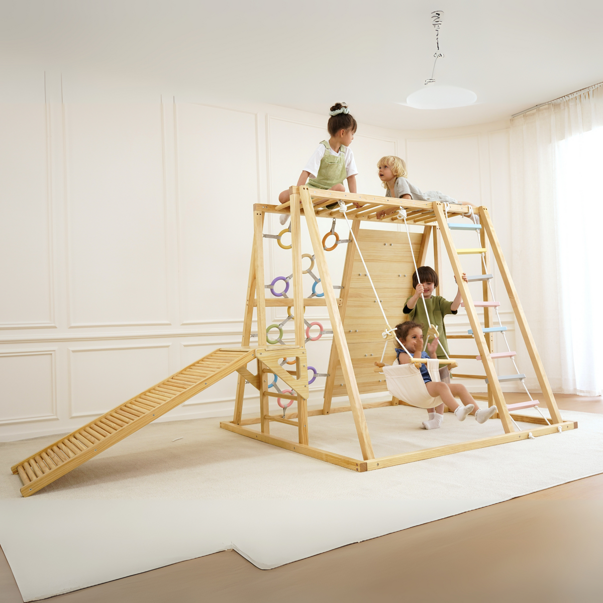 Sweetgum XL | 8-in-1 Indoor Playset for Toddlers with Slide and Swing