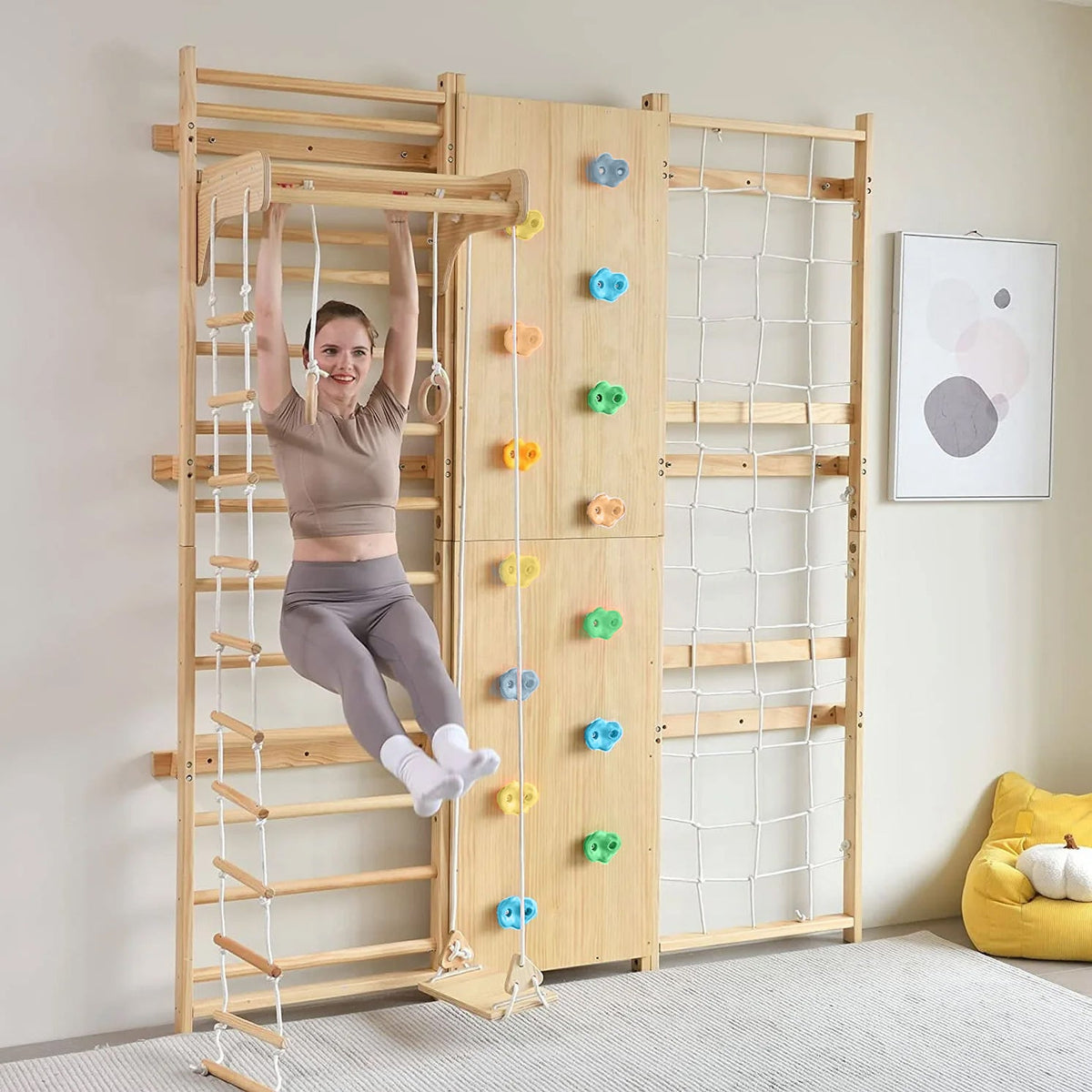 Walnut 79" | 9-in-1 Swedish Ladder Wall Gym for Lower Ceilings