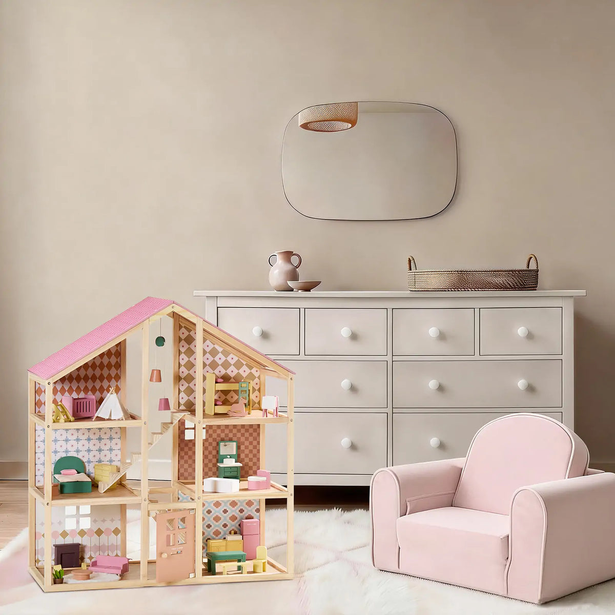 Tiny Land® Sweetwood Pegasus Dollhouse & Wooden Dollhouse Dolls