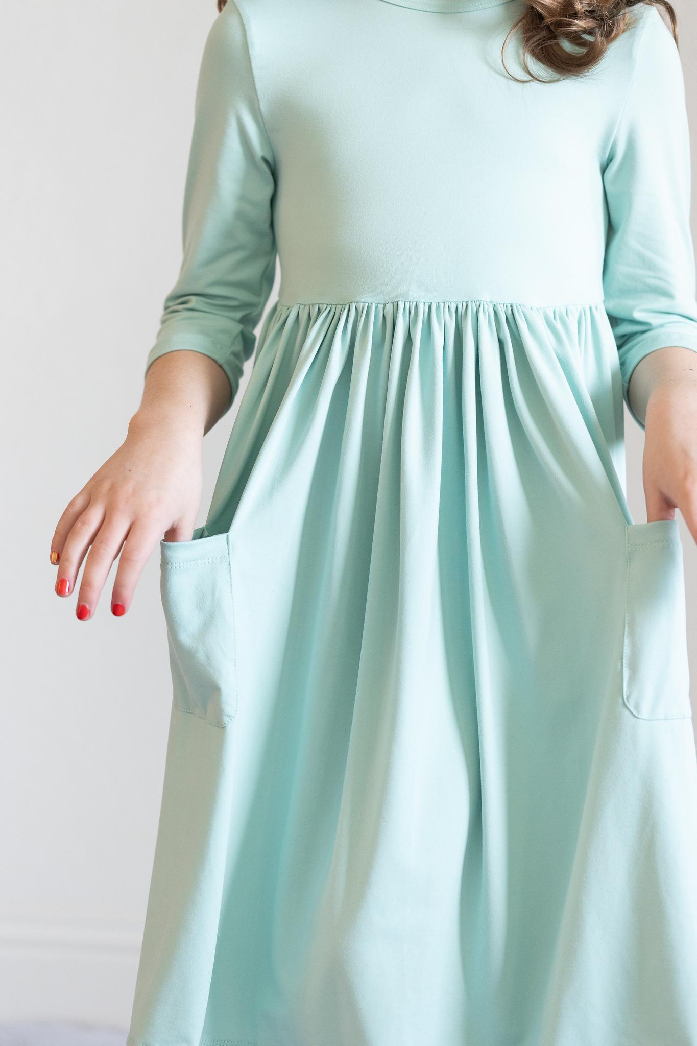 Sage 3/4 Sleeve Pocket Twirl Dress