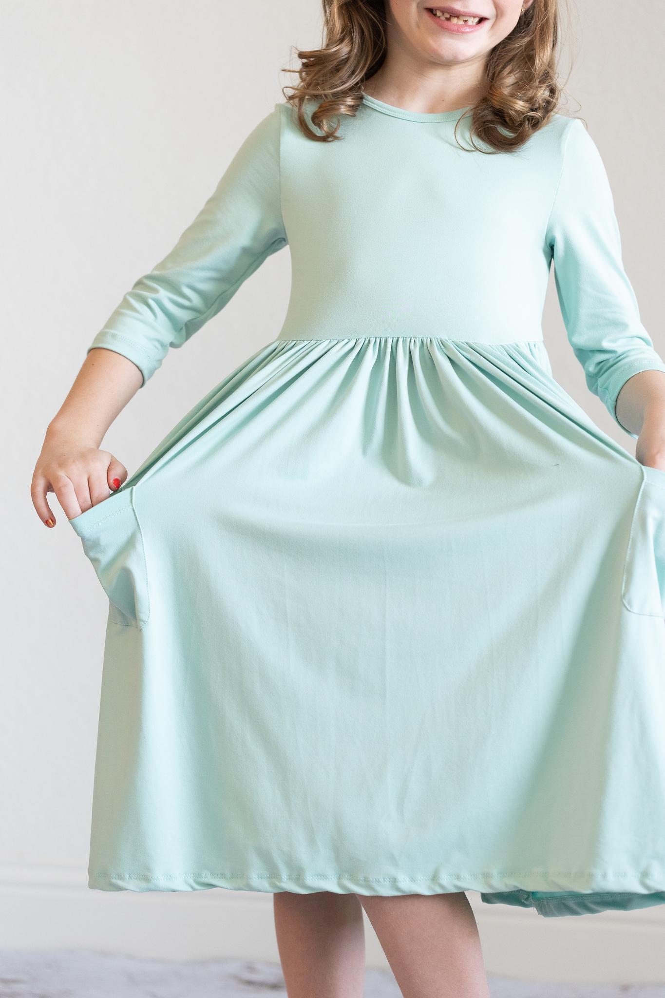 Sage 3/4 Sleeve Pocket Twirl Dress