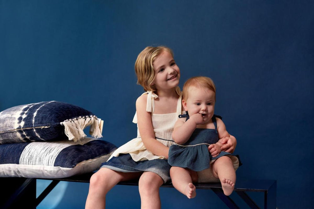 Baby Peplum Top with Ties - Navy