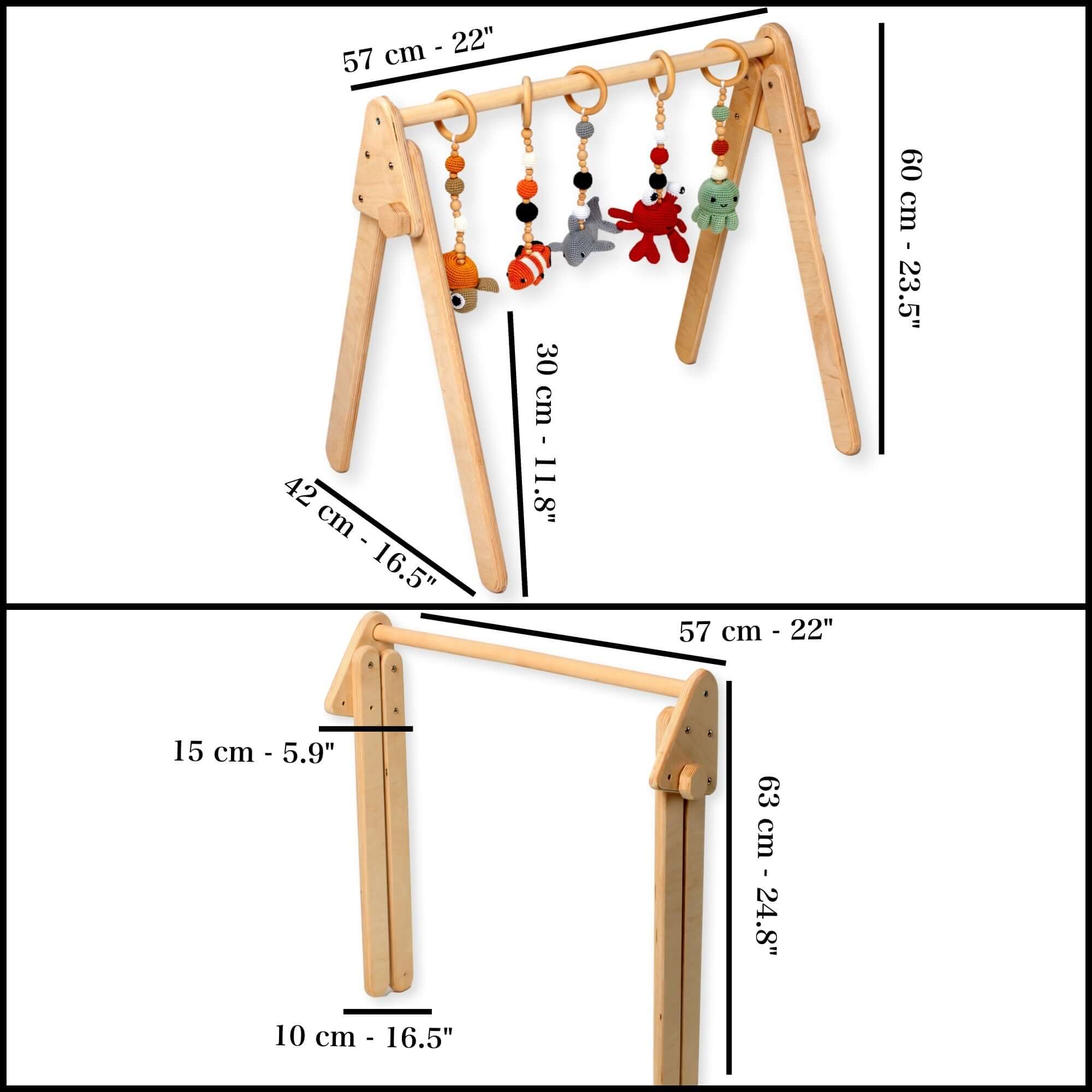 Montessori Baby Gym & Hanging Toys Set | Wooden Play Gym for Babies - Kidodido