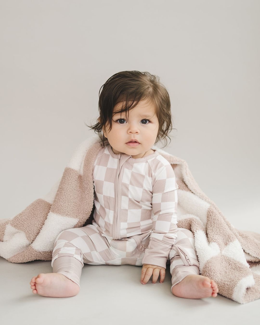 Bamboo Zip Romper | Latte Checkered