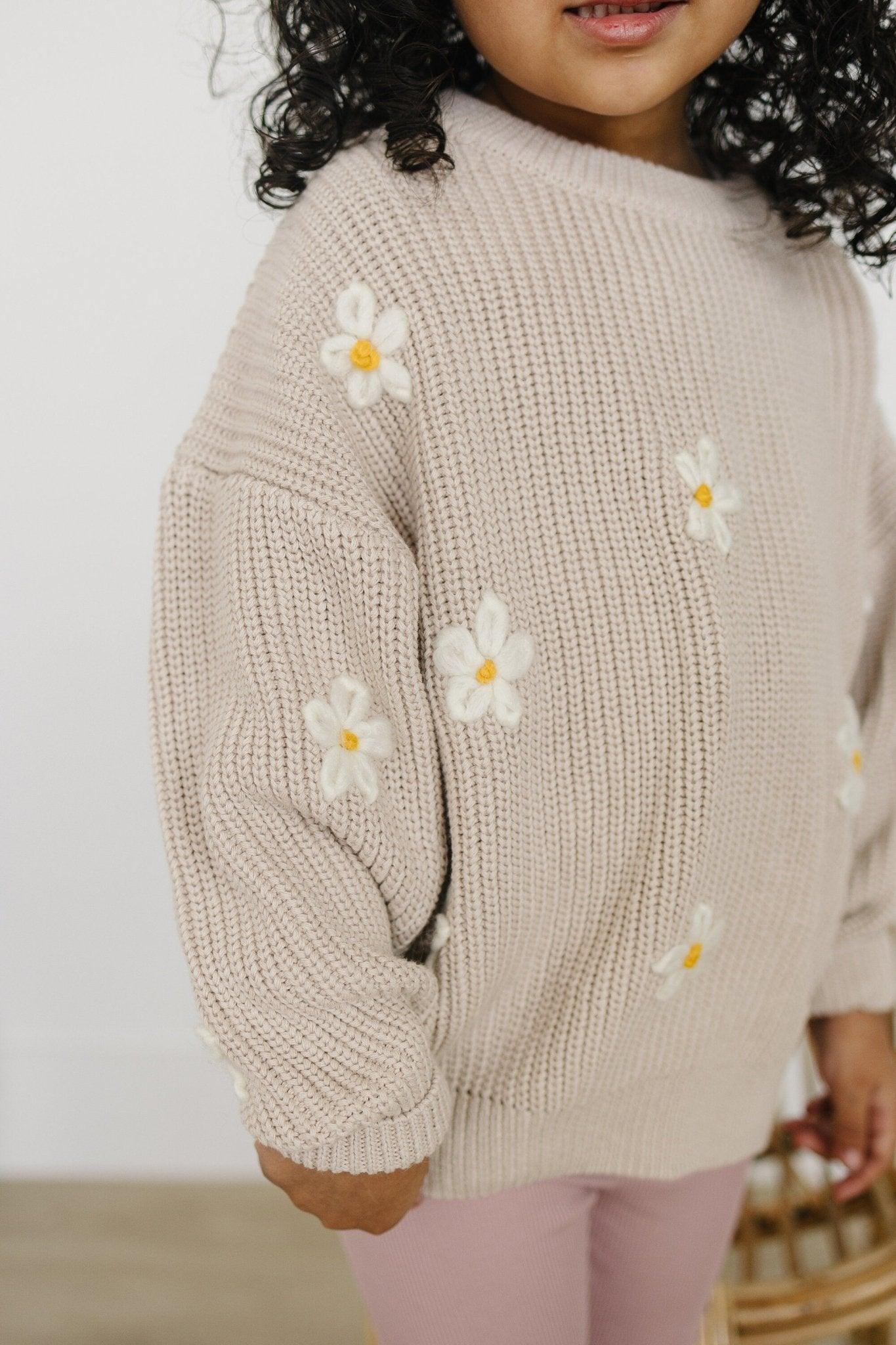 Beige Daisy Hand Embroidered Sweater