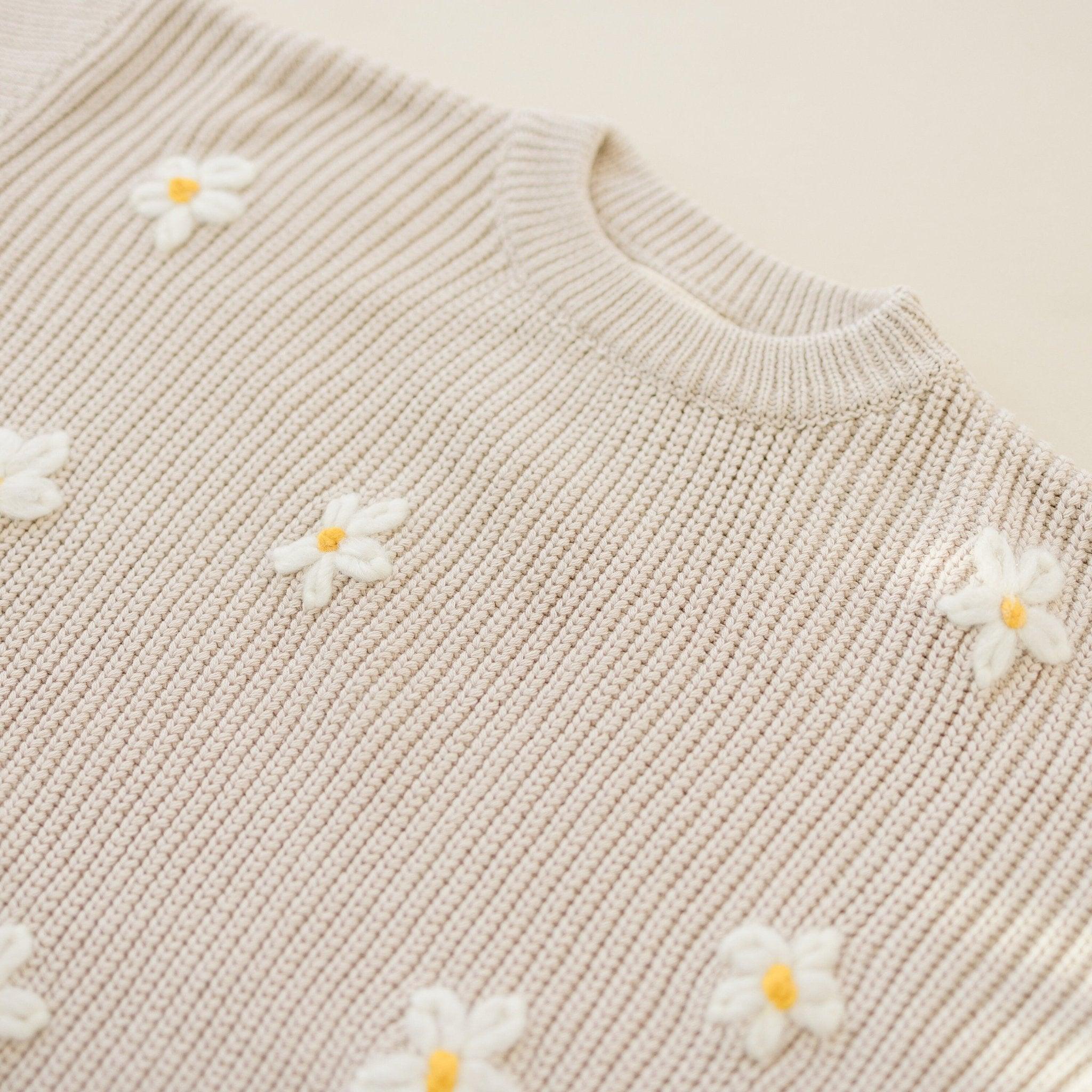 Beige Daisy Hand Embroidered Sweater