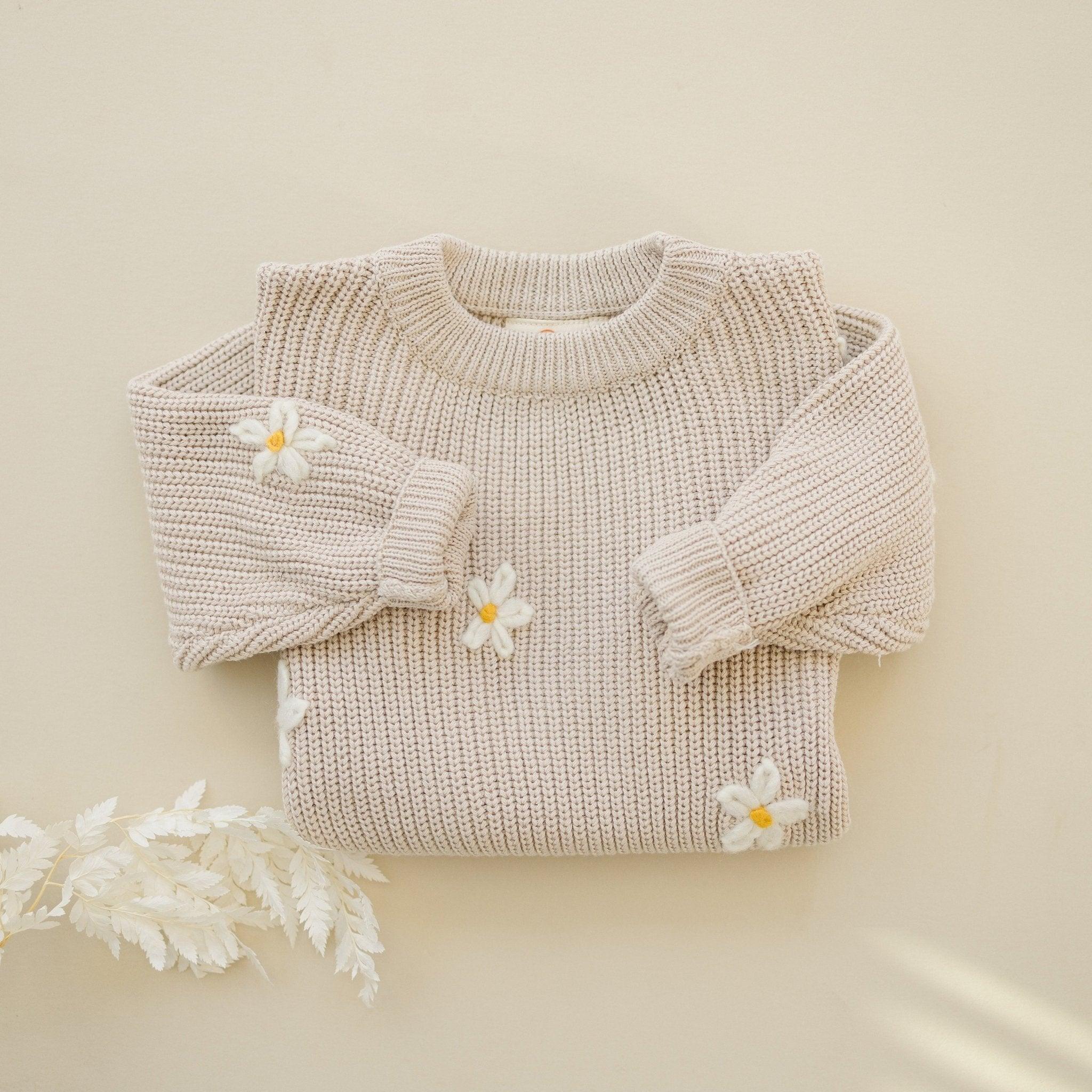 Beige Daisy Hand Embroidered Sweater