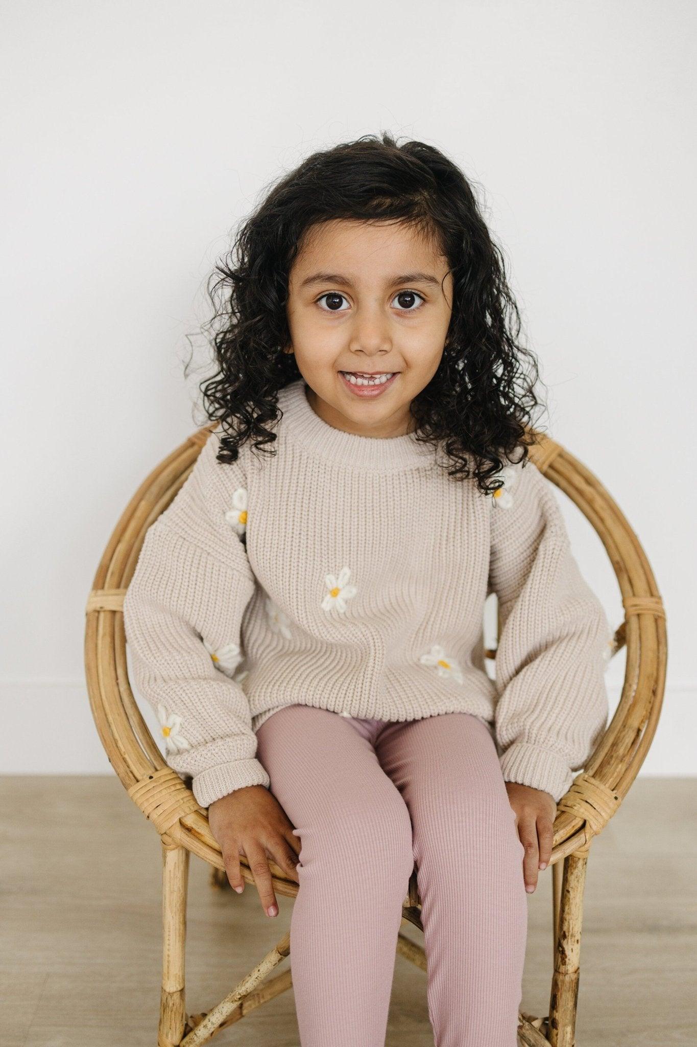 Beige Daisy Hand Embroidered Sweater