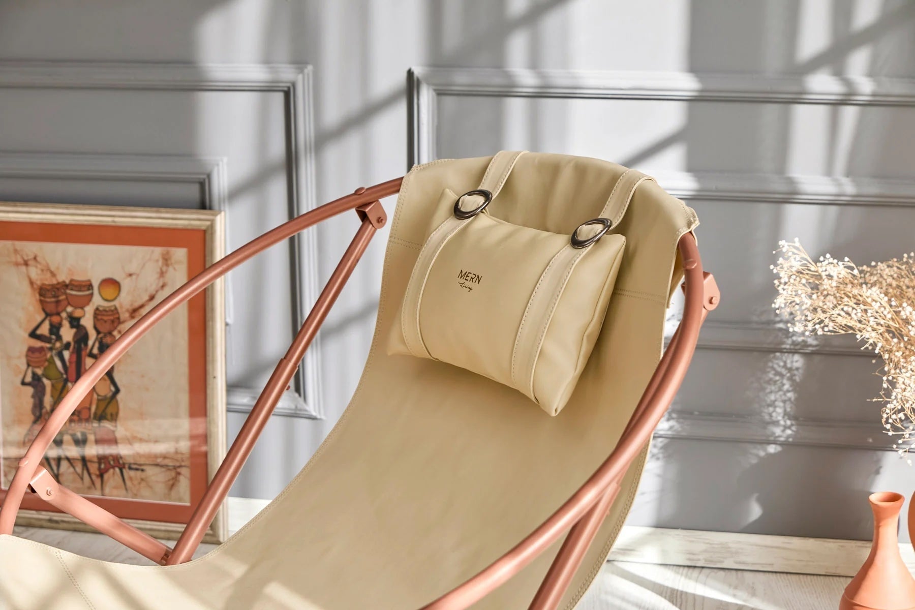 Faux Leather Folding Chair Metal Frame Beige