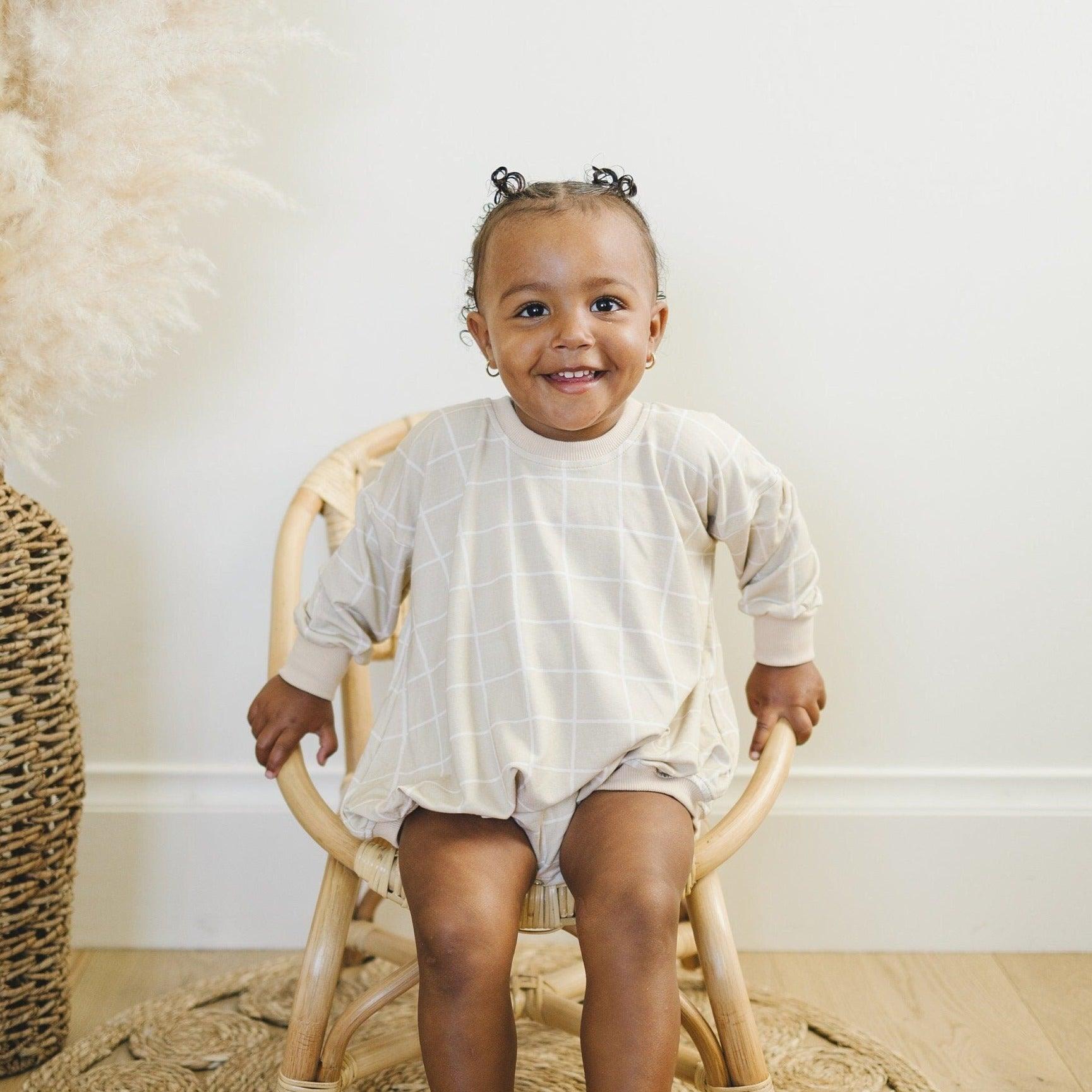 Beige Plaid Bamboo Bubble Romper