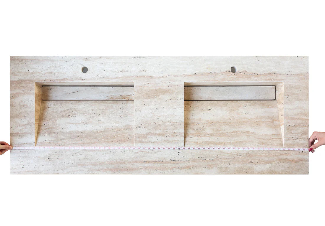 Troia Light Travertine Vein-cut Double Sink Above Vanity Bathroom Sink