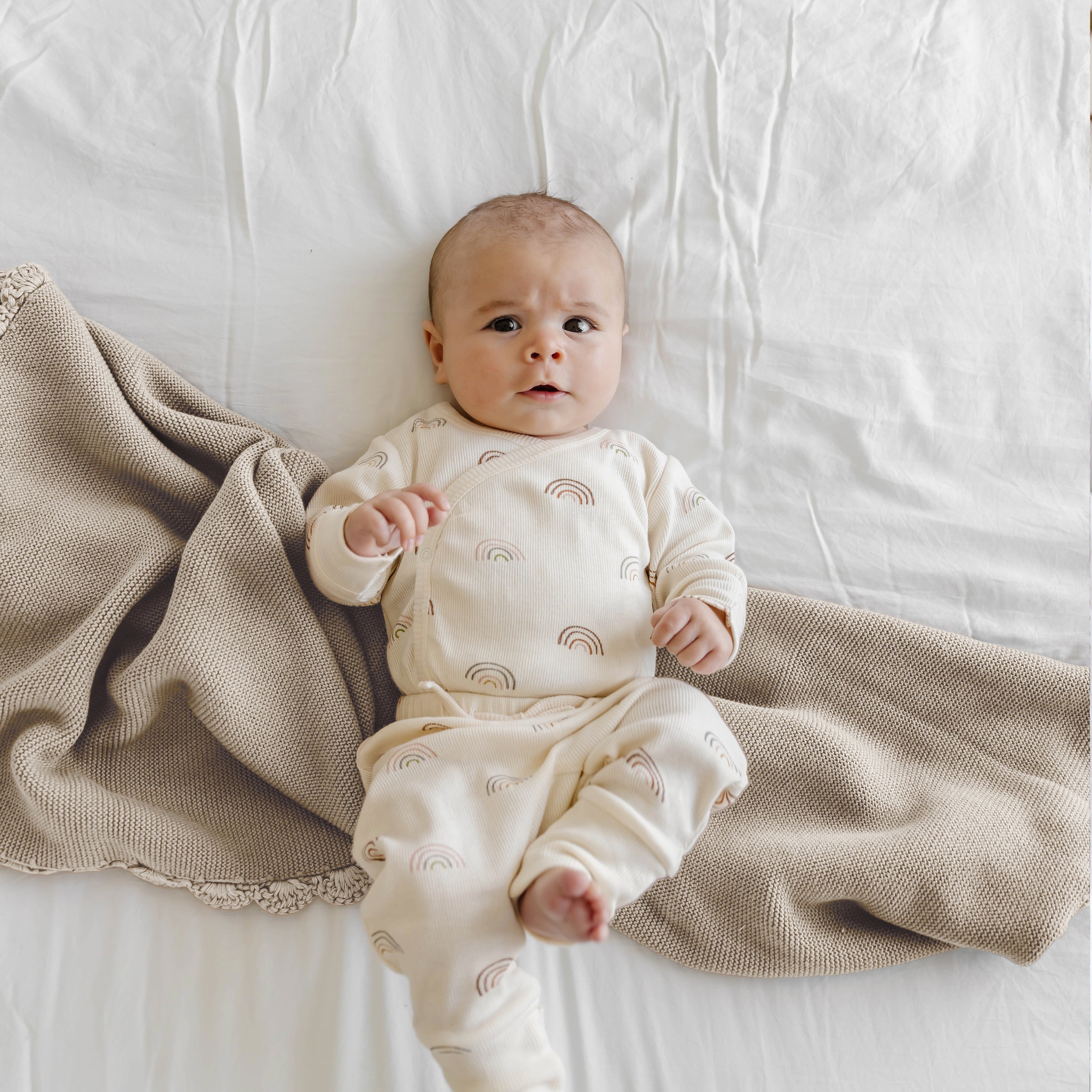 Organic Cotton Scalloped Baby Blanket - Beige