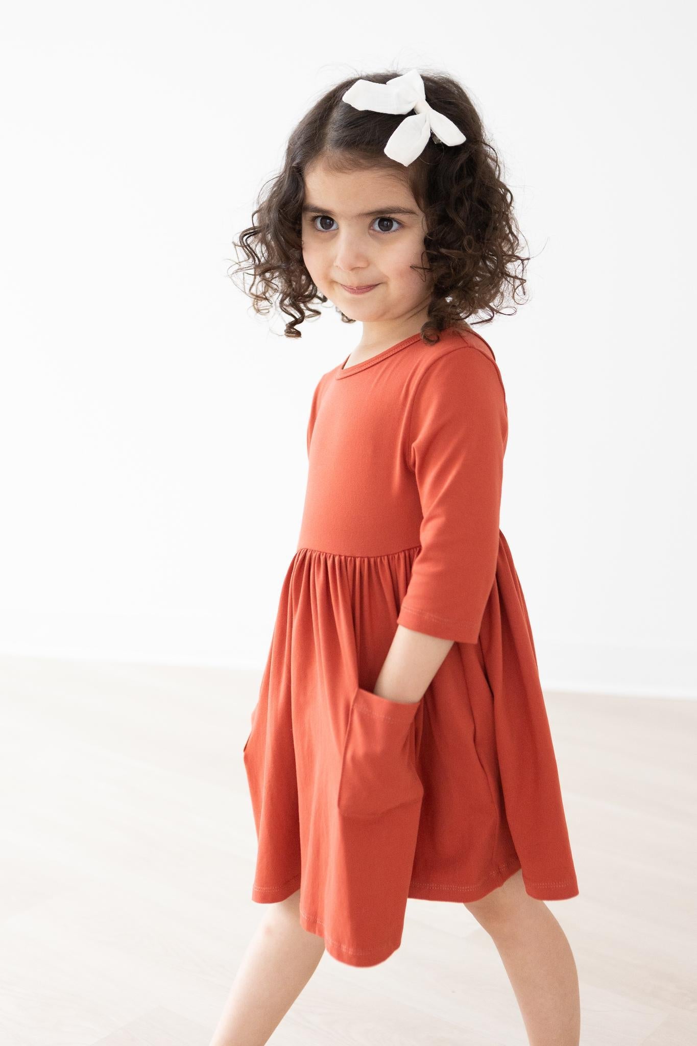 Pumpkin Spice 3/4 Sleeve Pocket Twirl Dress