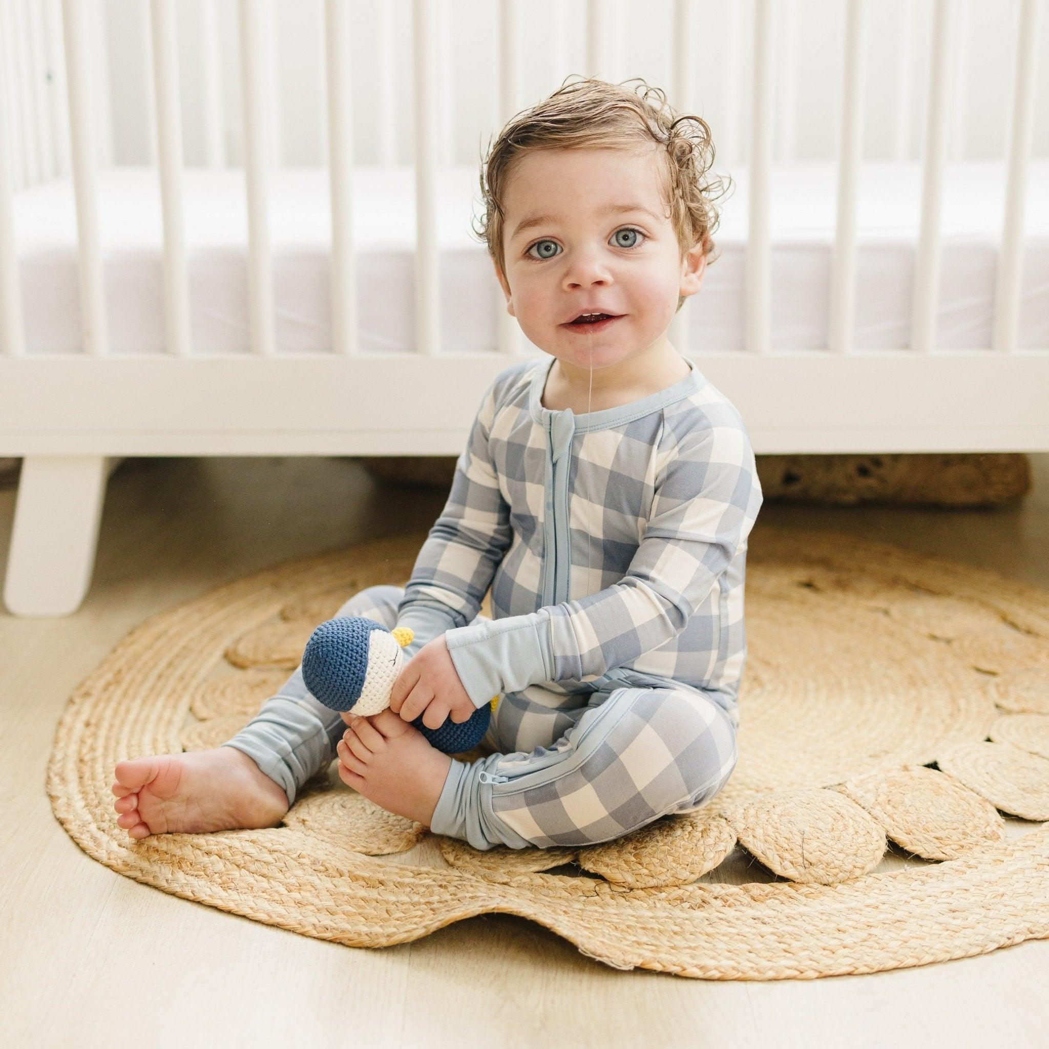 Blue Gingham Bamboo Zippy Romper