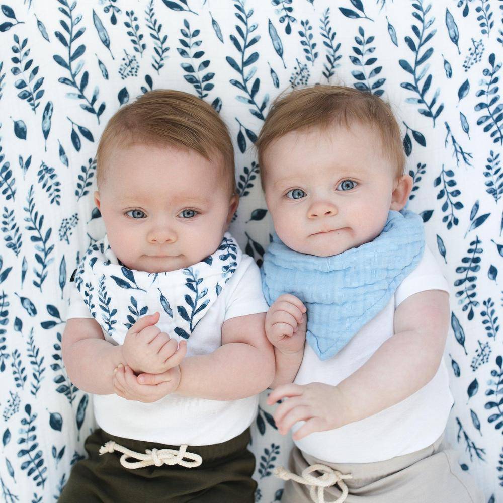 Blue Leaves + Cornflower Bandana Bib Set Bib Bebe au Lait   