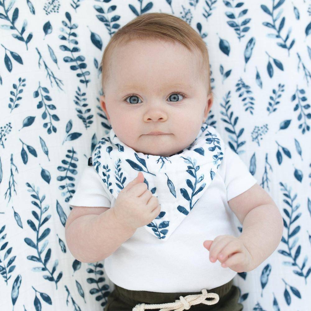 Blue Leaves + Cornflower Bandana Bib Set Bib Bebe au Lait   