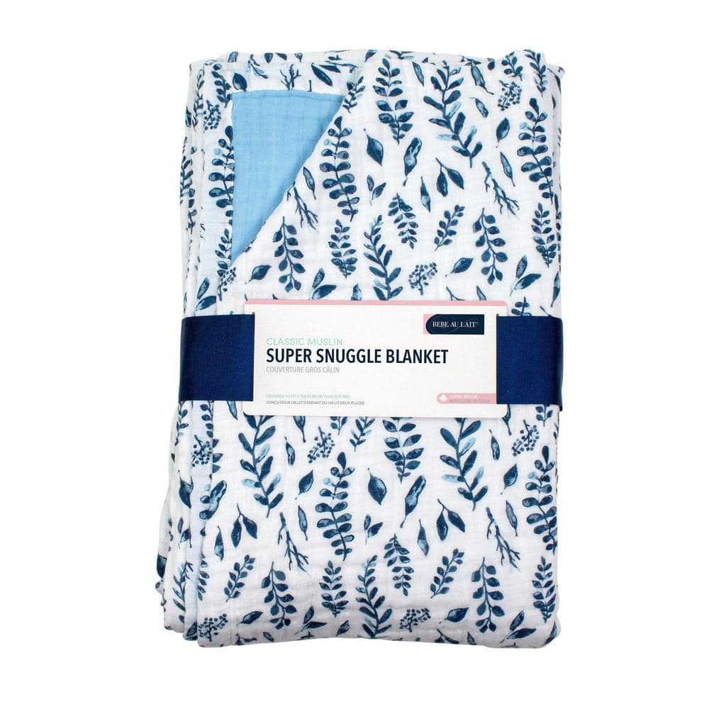 Blue Leaves + Cornflower Classic Muslin Super Snuggle Blanket Super Snuggle Blanket Bebe au Lait   