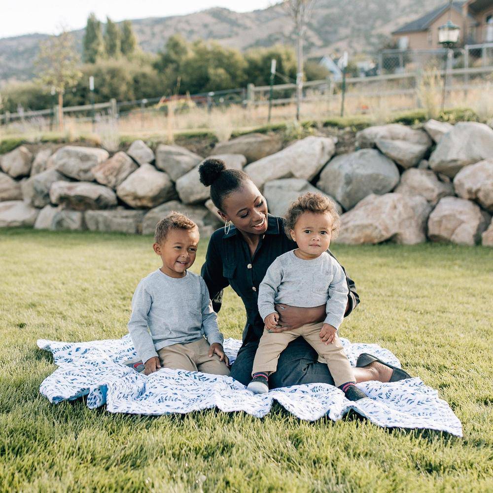 Blue Leaves + Cornflower Premium Cotton Snuggle Blanket Snuggle Blanket Bebe au Lait   