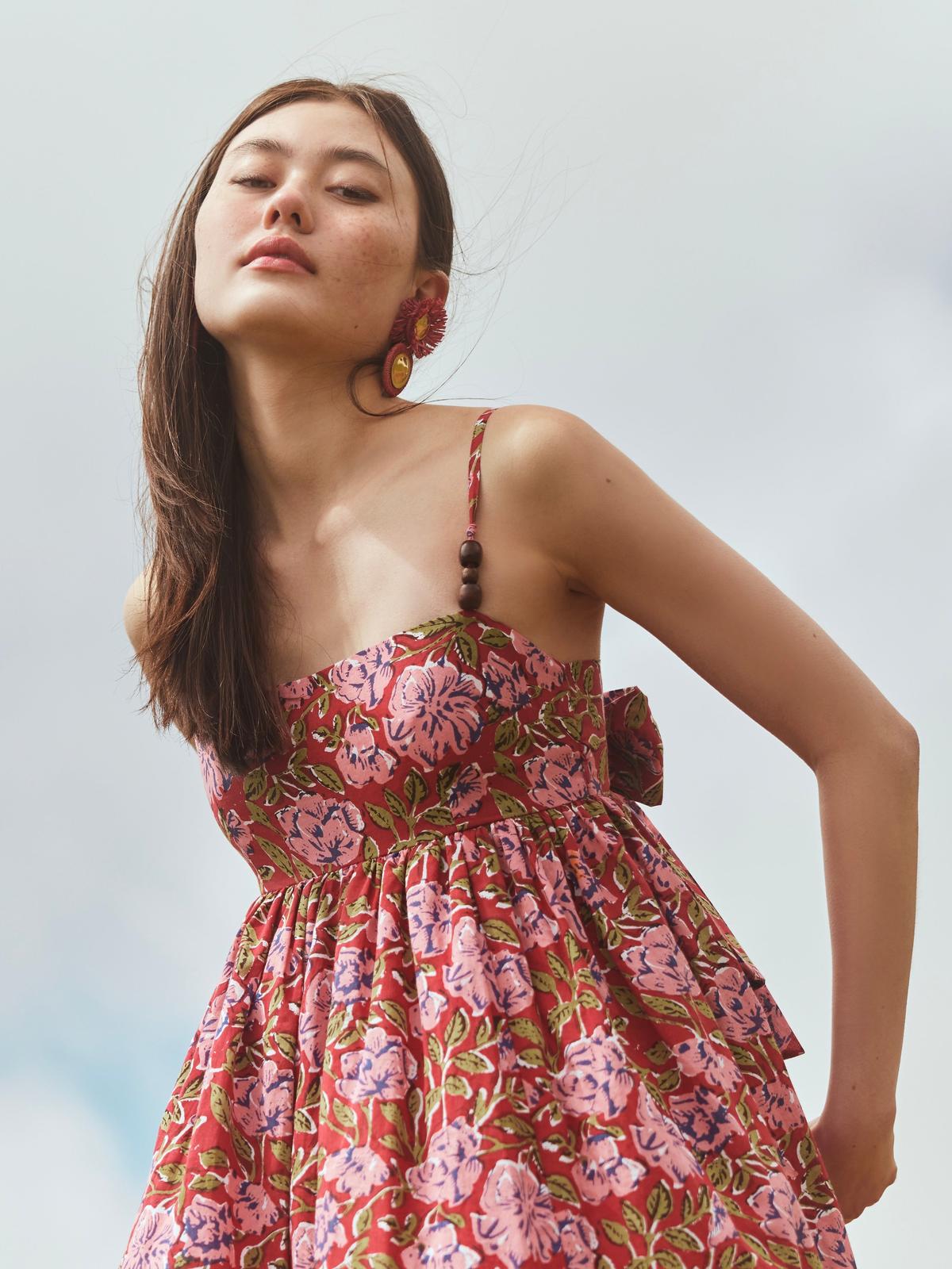 Gavin Fringe Mini Dress - Imperial Red/Blush Floral print