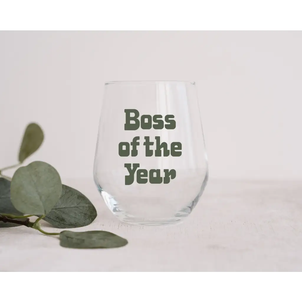 Boss of the Year Stemless 12oz Wine Glass in Green