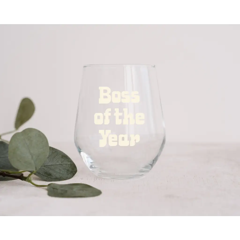Boss of the Year Stemless 12oz Wine Glass in Green