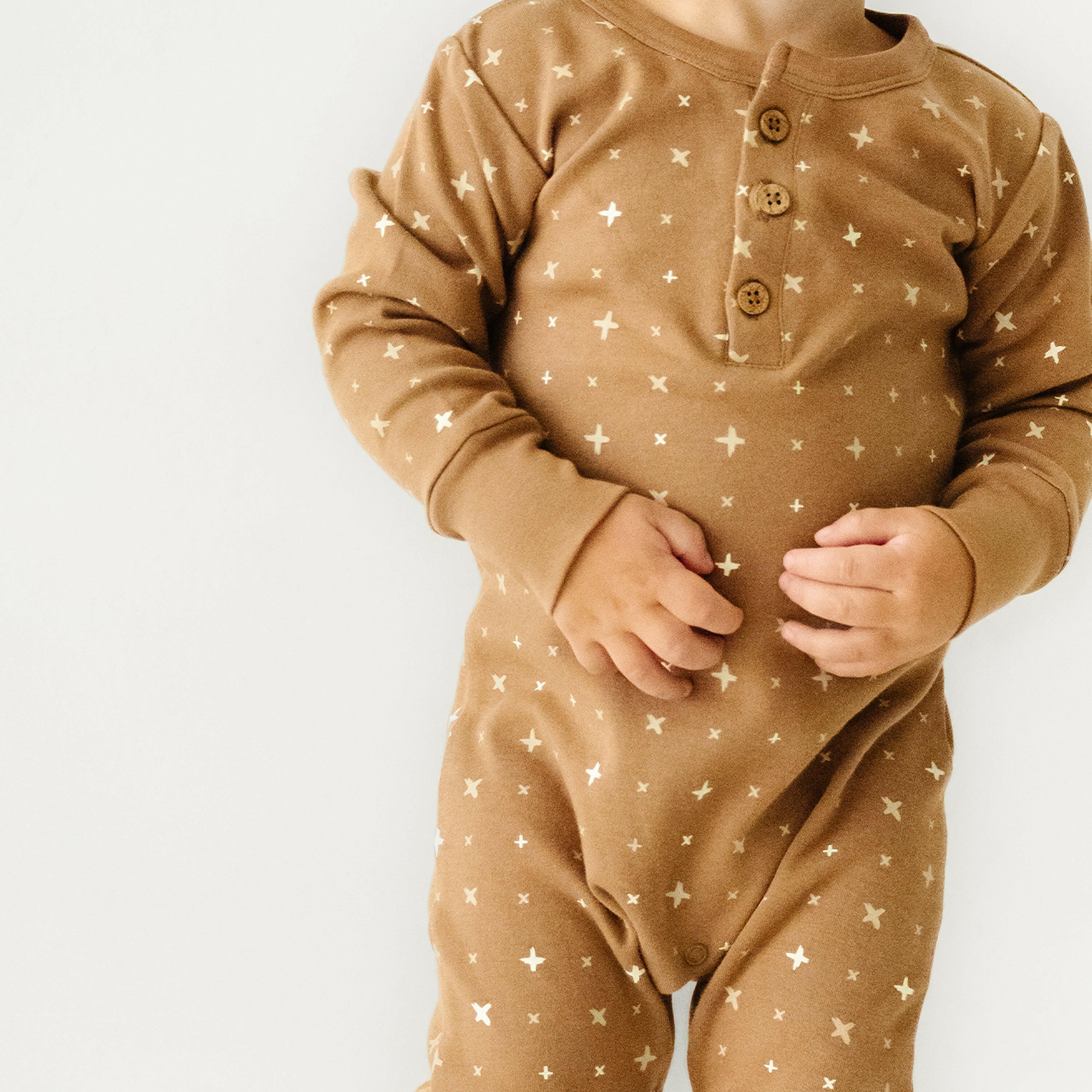 Organic Baby Buttoned Romper - Sparkle Button Romper Makemake Organics   
