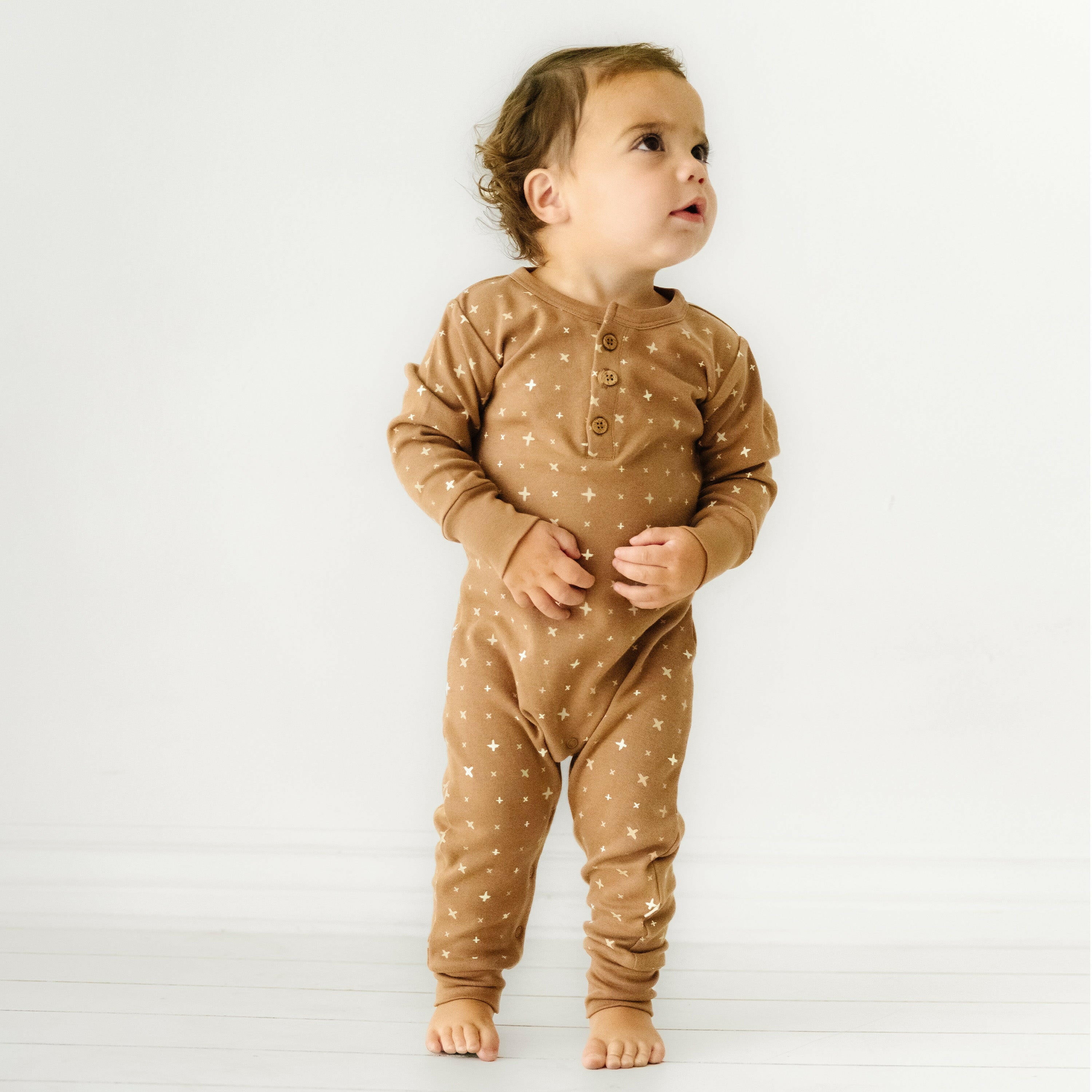 Organic Baby Buttoned Romper - Sparkle Button Romper Makemake Organics   