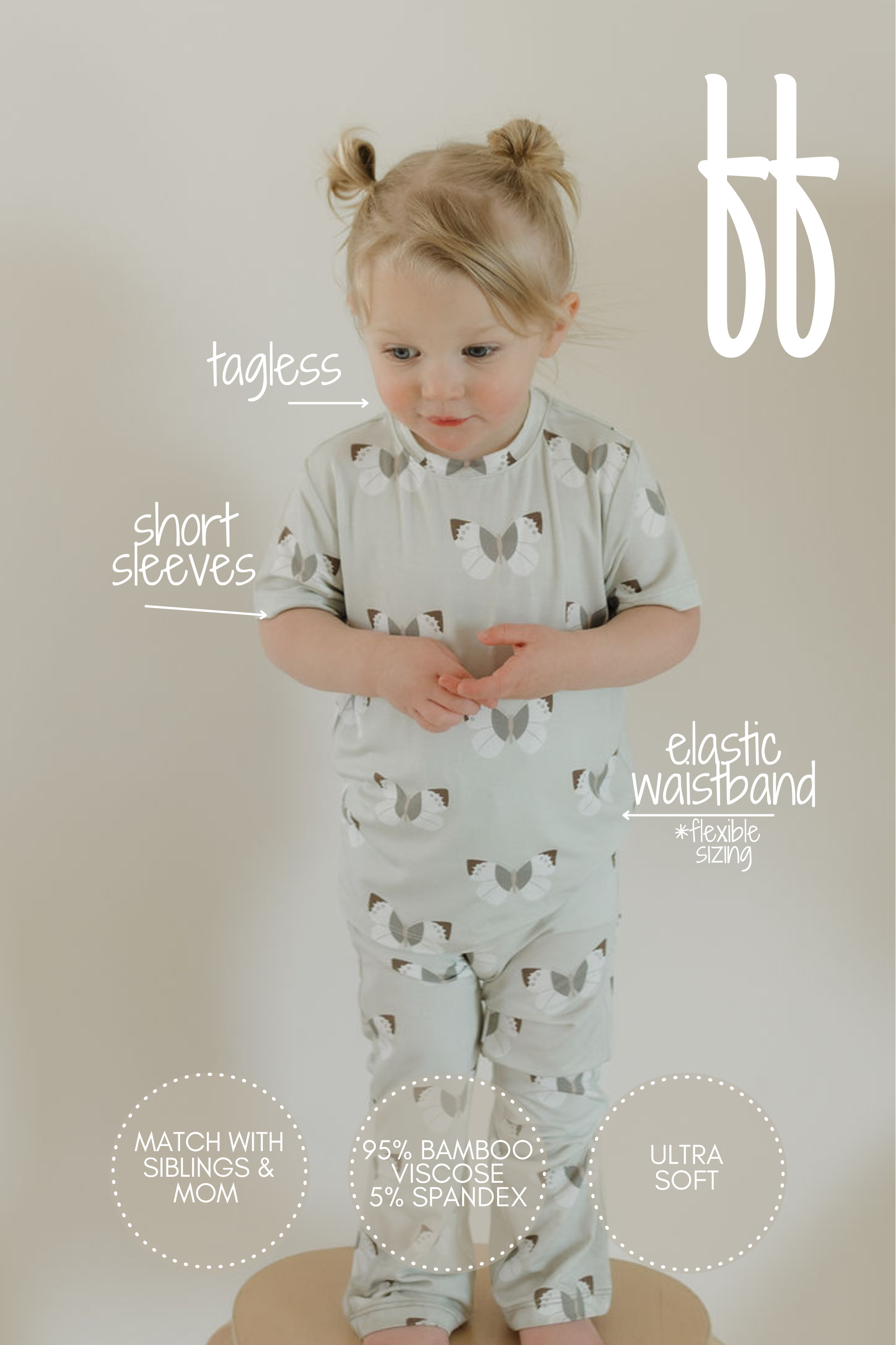 Toddler Short Sleeve Bamboo Lounge Set | Butterflies